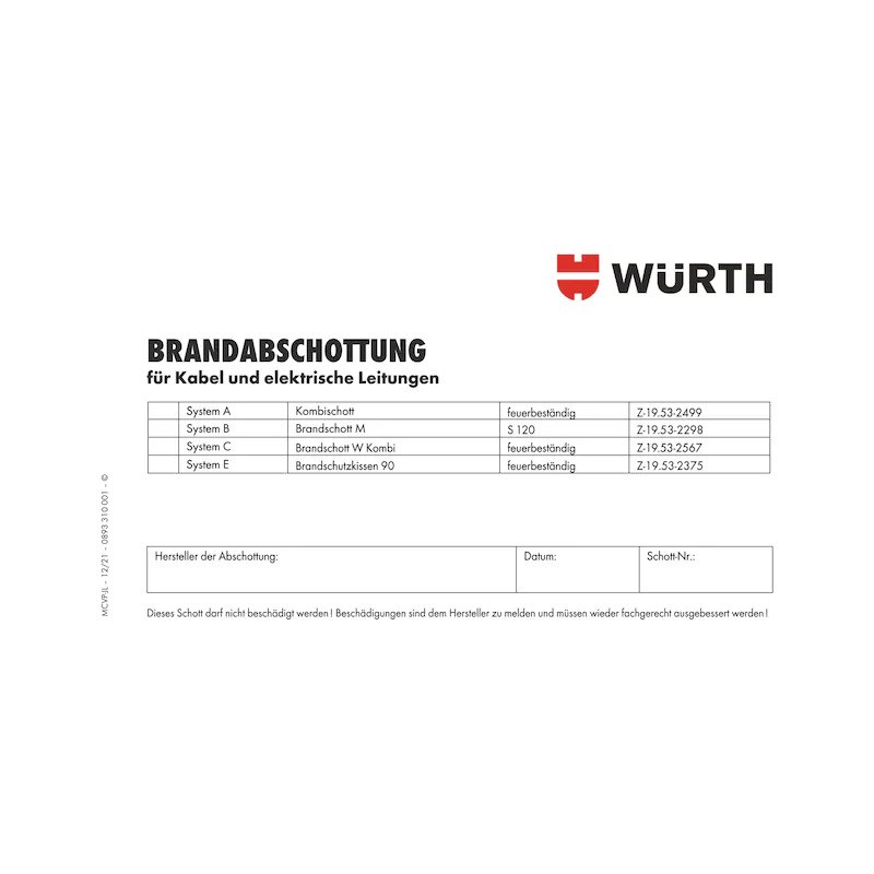 Kennzeichnungsschild Brandabschottung Typ 2